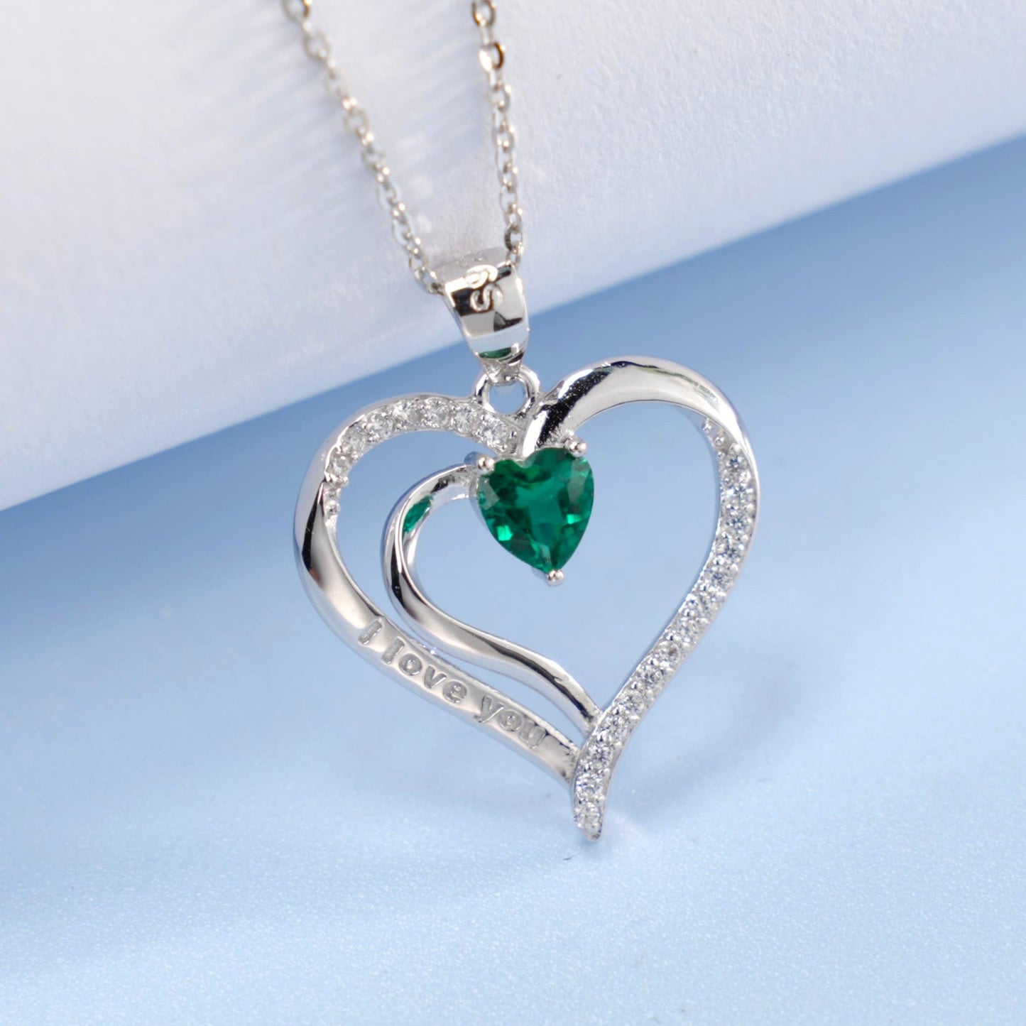 925 Sterling Silver Lab Emerald Heart Necklace, Romantic Versatile for Women - Photo 6