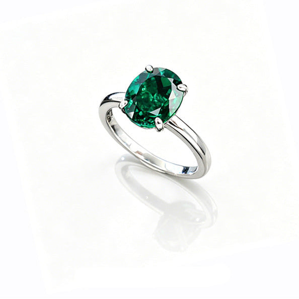 925 Sterling Silver Lab Emerald Oval Four-Prong Ring, Premium - Photo 1