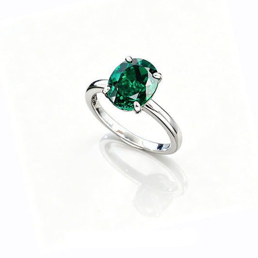 925 Sterling Silver Lab Emerald Oval Four-Prong Ring, Premium - Photo 1