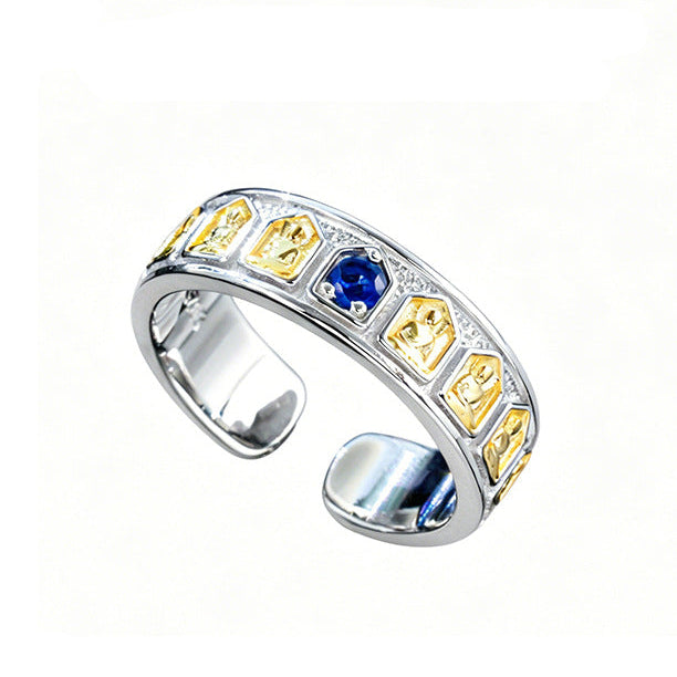 S925 Sterling Silver Lab Sapphire Open Ring, Vintage Versatile - Photo 1