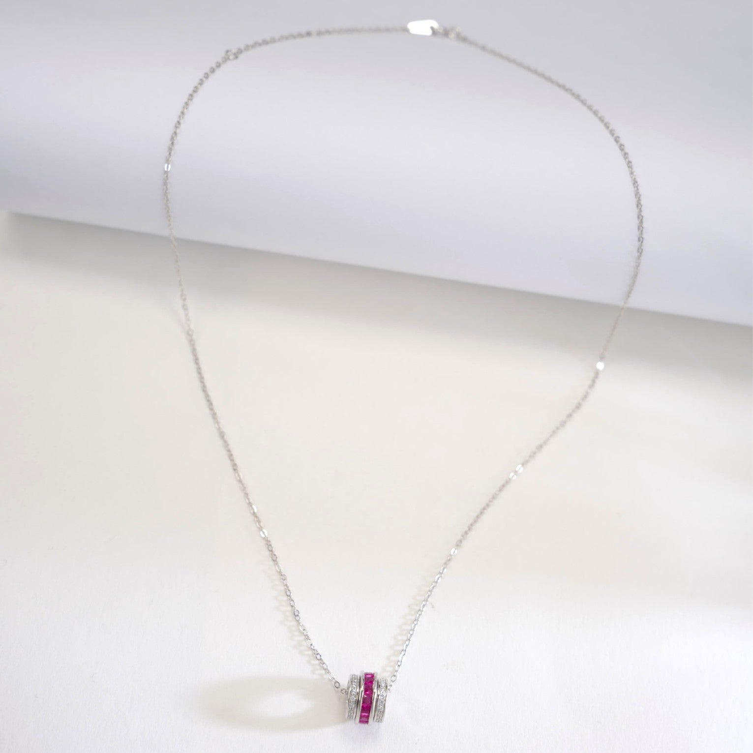 S925 Silver Lab Ruby Tube Pendant Necklace, Gemstone Versatile - Photo 4