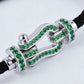 S925 Sterling Silver Lab Emerald Horseshoe Pave Black Cord Bracelet, Vintage Minimalist - Photo 4