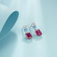 S925 Silver Colour-Block Rectangle Corundum Stud Earrings, French Vintage Premium - Photo 3