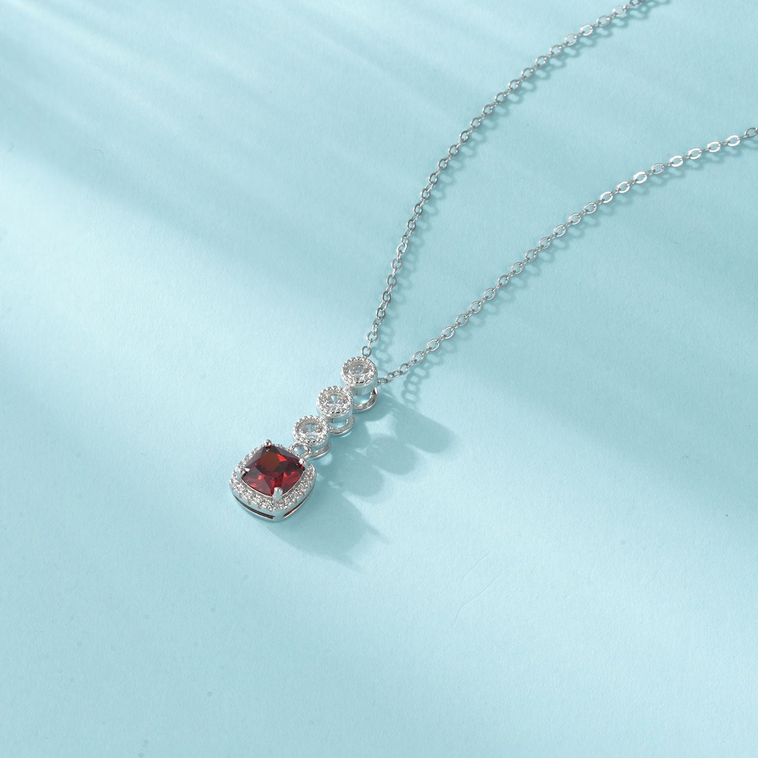 925 Sterling Silver Lab Ruby Cushion Necklace, Gentle Versatile - Photo 2