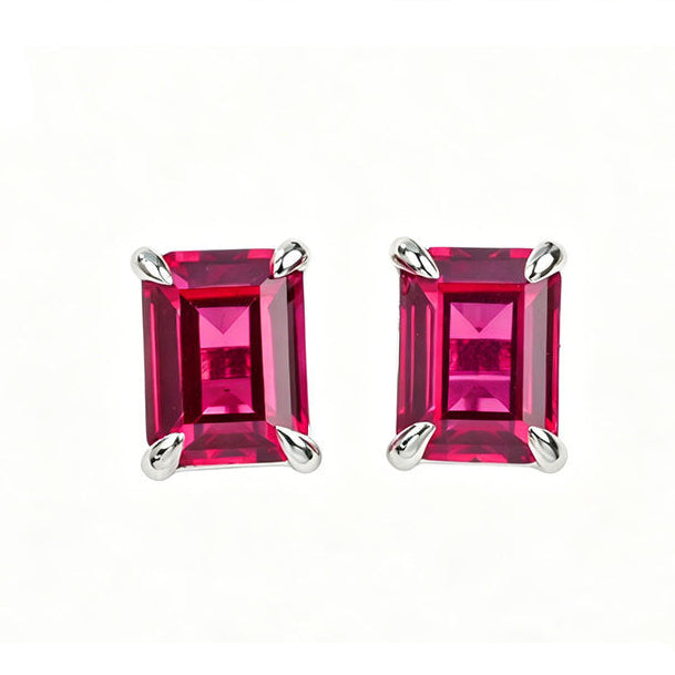 925 Sterling Silver Lab Ruby Earrings, Minimalist Elegant for Women - Photo 1
