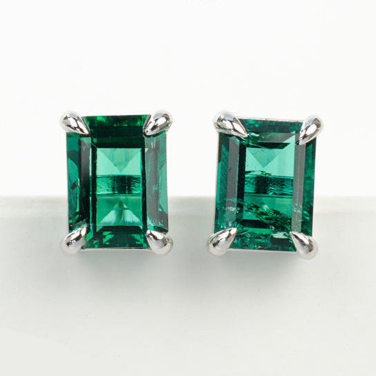 925 Sterling Silver Lab Emerald Square Earrings, Premium Delicate for Women - Photo 1