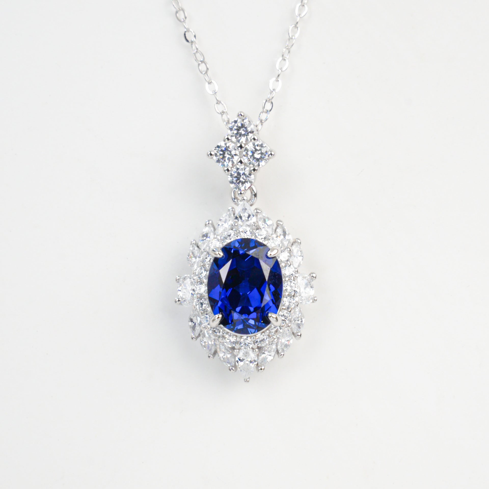 925 Sterling Silver Lab Sapphire Princess Pendant Necklace, Premium Minimalist Fine for Women - Photo 5