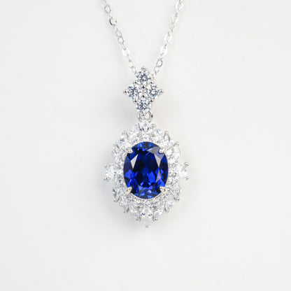 925 Sterling Silver Lab Sapphire Princess Pendant Necklace, Premium Minimalist Fine for Women - Photo 5