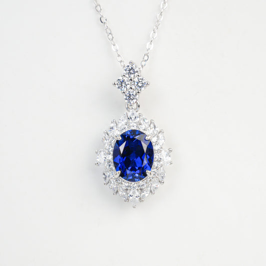 925 Sterling Silver Lab Sapphire Princess Pendant Necklace, Premium Minimalist Fine for Women - Photo 5
