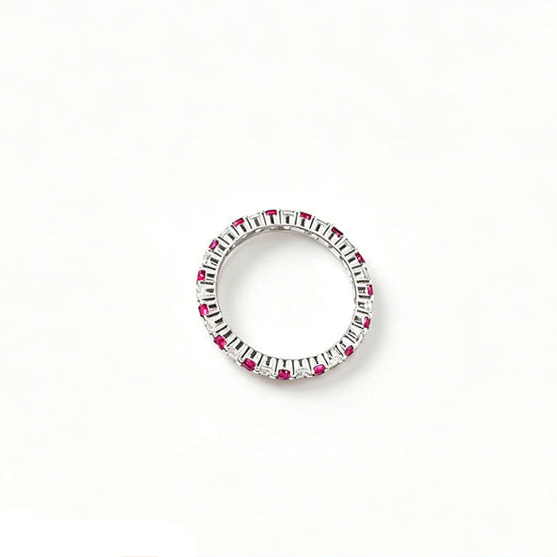 S925 Sterling Silver Lab Ruby Full-Eternity Pave Ring - Photo 1