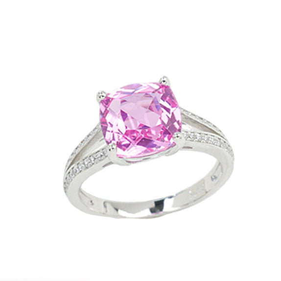 S925 Sterling Silver Lab Pink Diamond Four-Prong Ring, Versatile Elegant for Women - Photo 1