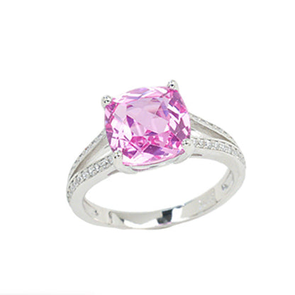S925 Sterling Silver Lab Pink Diamond Four-Prong Ring, Versatile Elegant for Women - Photo 1