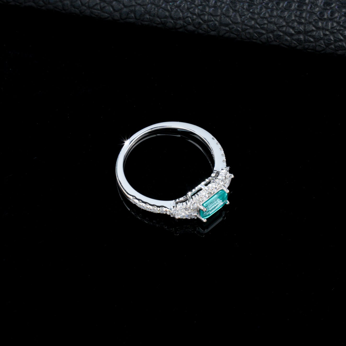 S925 Silver Rectangle Lab Paraiba Tsavorite Diamond, Gemstone Ring - Photo 4