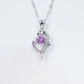 Heart Pink Gemstone Silver Necklace, Diamond Heart Pendant - Photo 4