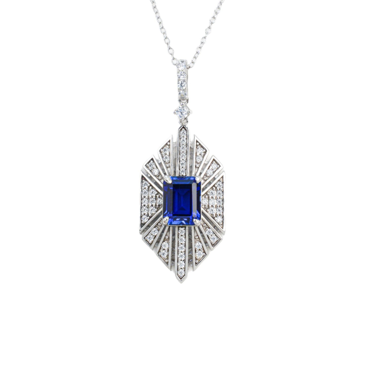 Vintage Geometric Necklace, Bold Square Sapphire - Photo 5