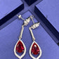 S925 Silver Teardrop Hollow Ruby Long Drop Earrings, Vintage Evening Premium - Photo 2