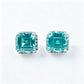 S925 Silver Cushion Square Lab Paraiba Tsavorite Full Diamond Halo Stud Earrings, Fresh Gentle - Photo 5