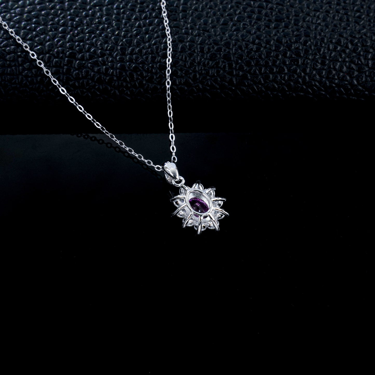 Lab Padparadscha Pink Sapphire Necklace 925 Silver, Sparkling Red Premium - Photo 4