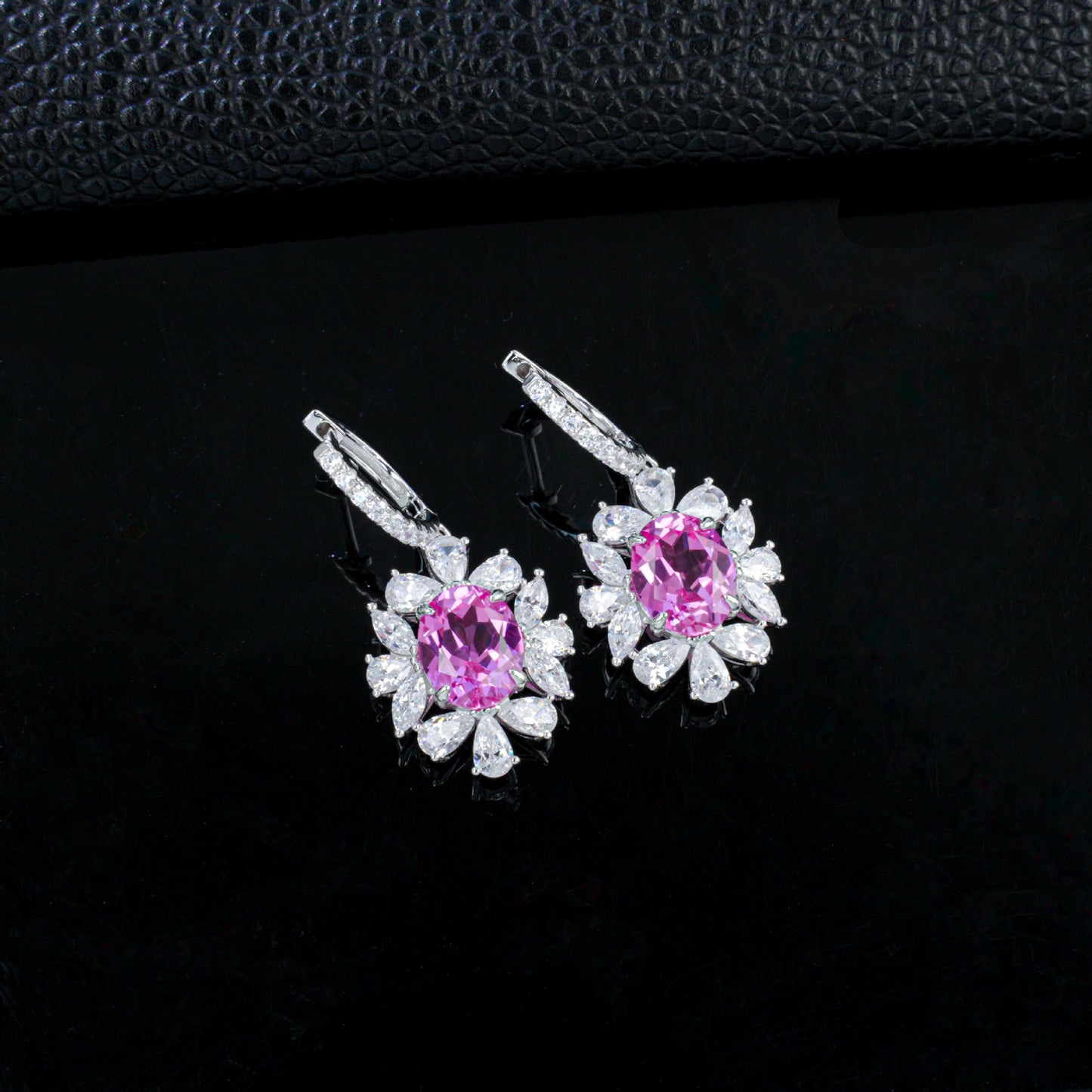 S925 Silver Ear Cuff Lab Pink Gemstone Flower Earrings, Photo Birthday Gift - Photo 3