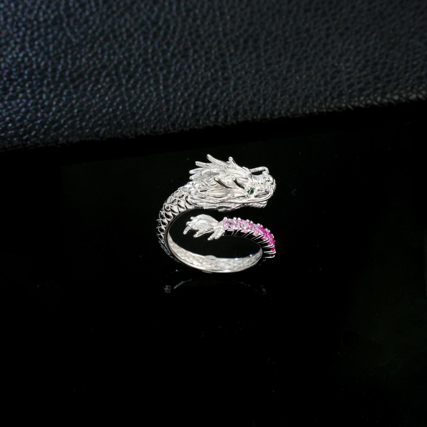 925 Sterling Silver Lab Padparadscha Dragon Head Ring, Chinese Style Premium for Women - Photo 4