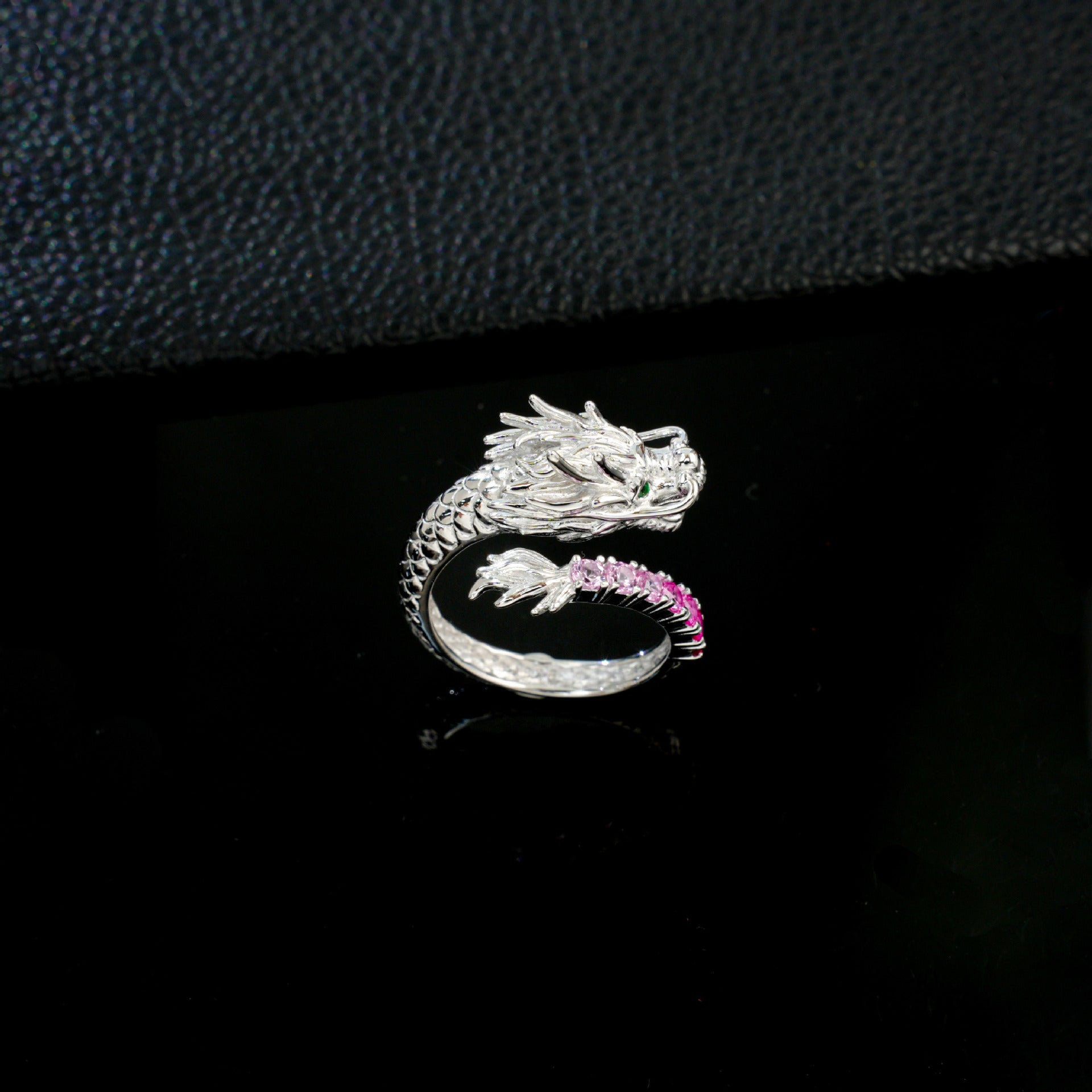 925 Sterling Silver Lab Padparadscha Dragon Head Ring, Chinese Style Premium for Women - Photo 4