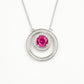 S925 Sterling Silver Lab Ruby Double-Ring Halo Pendant Necklace, Premium Jewellery - Photo 5