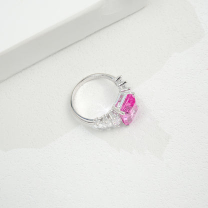 S925 Sterling Silver Lab Padparadscha Emerald-Cut Ring, Versatile - Photo 2