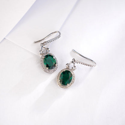 S925 Sterling Silver Lab Emerald Earrings, Vintage Premium - Photo 6