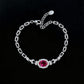 S925 Silver Oval Lab Ruby Bracelet, Full Diamond Halo - Photo 4