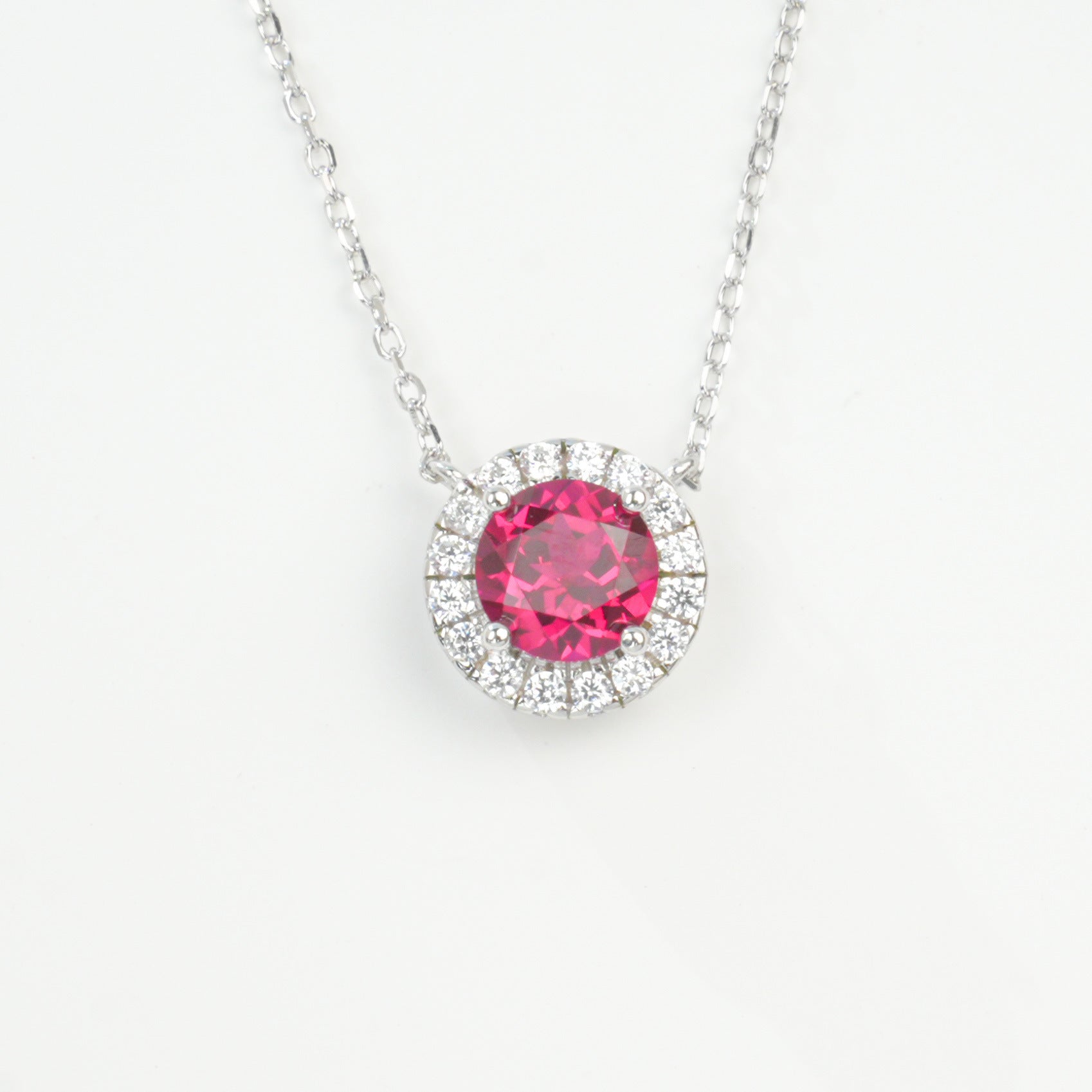 S925 Sterling Silver Lab Ruby Round Pave Choker Necklace, Versatile for Women - Photo 5