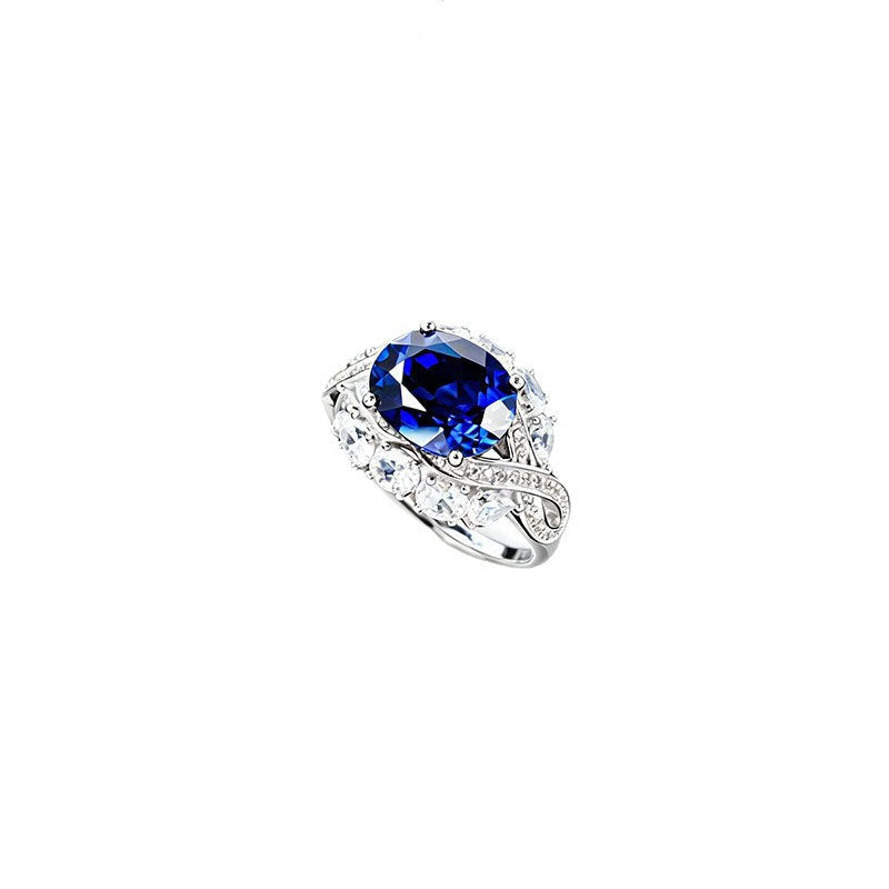 S925 Sterling Silver Oval Lab Sapphire Ring, Premium Engagement for Women - Photo 1