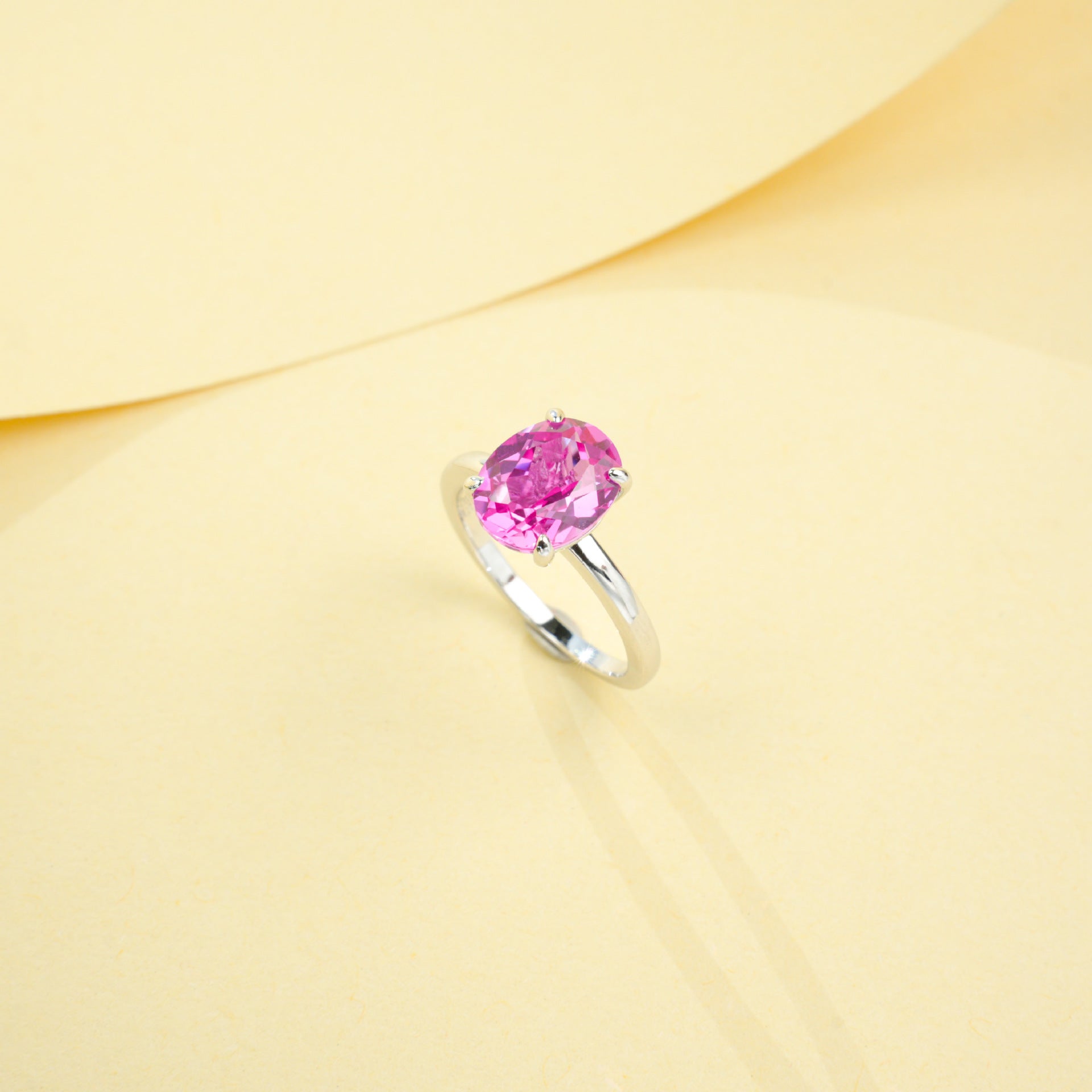 925 Sterling Silver Lab Padparadscha Ring, Minimalist Design Premium - Photo 3