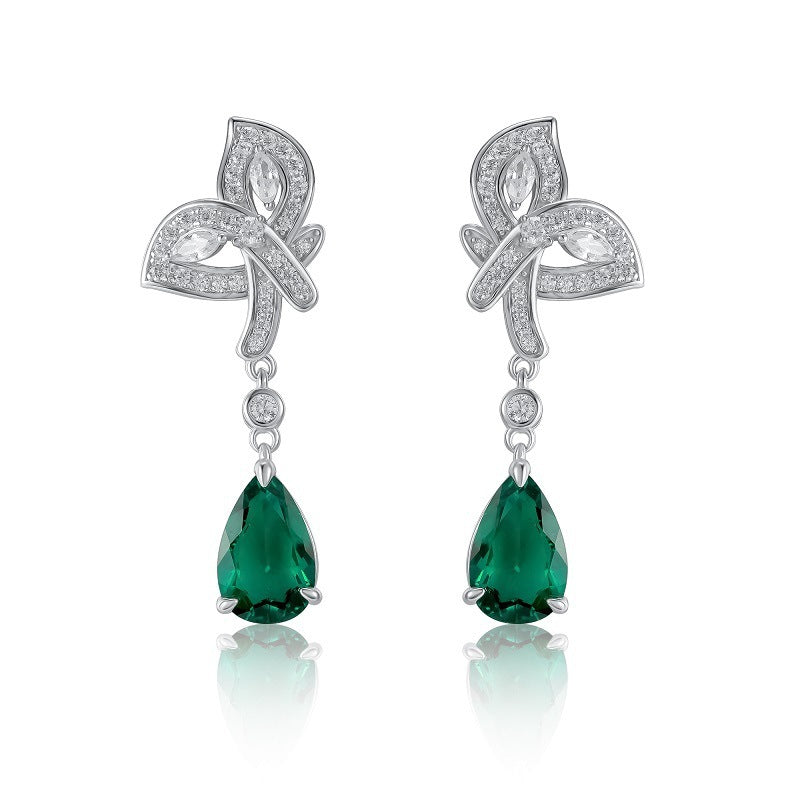 S925 Sterling Silver Lab Emerald Teardrop Earrings, Style Evening Long - Photo 5