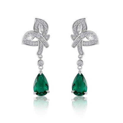 S925 Sterling Silver Lab Emerald Teardrop Earrings, Style Evening Long - Photo 5