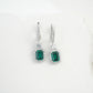 925 Sterling Silver Lab Emerald Square Earrings, French Vintage - Photo 3