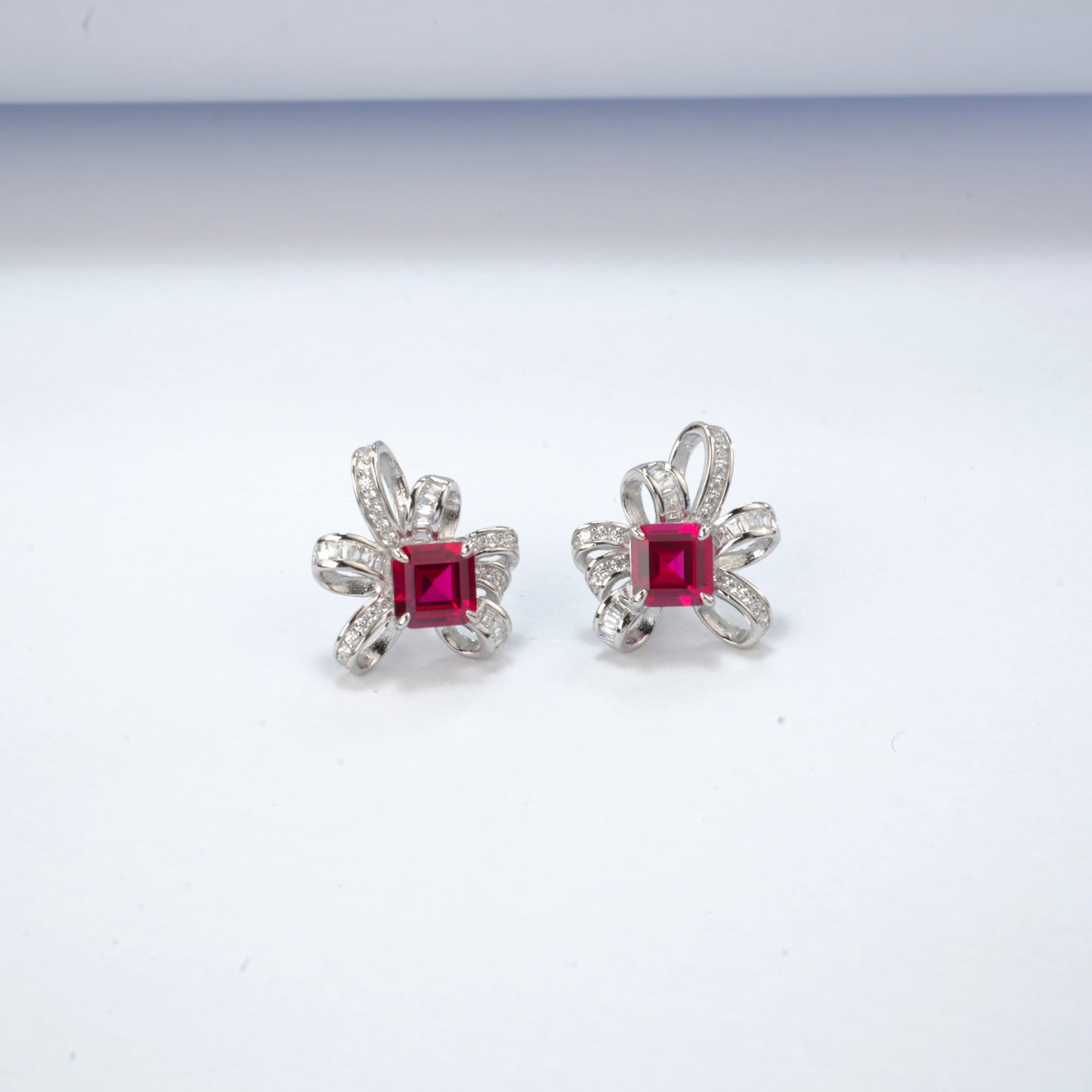 925 Sterling Silver Lab Ruby Earrings, Premium Designer - Photo 3