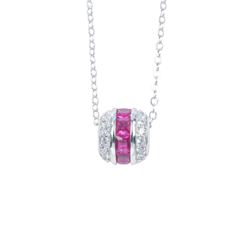 Lab Ruby Necklace 925 Sterling Silver Micro-Set, Elegant Premium - Photo 1
