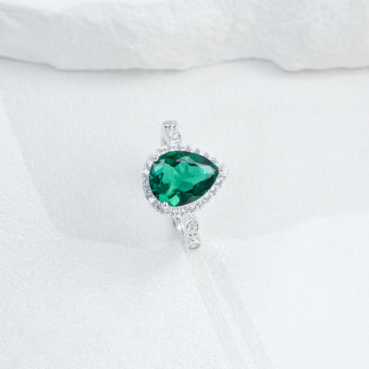 Teardrop Lab Emerald Ring 925 Silver Diamond Design, Premium Proposal Engagement - Photo 6