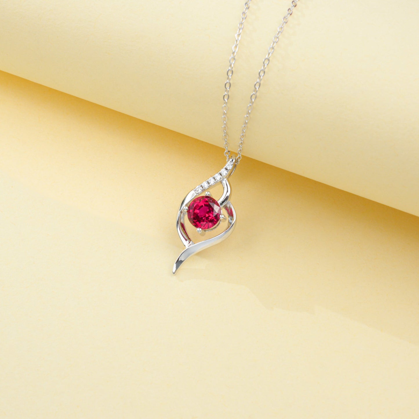 S925 Silver Double Arc Wrap Round Lab Ruby Pendant Choker, Gentle - Photo 2