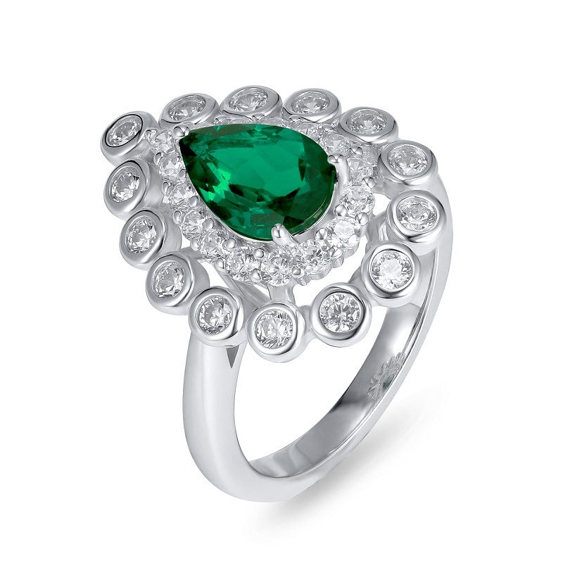 925 Sterling Silver Lab Emerald Teardrop Pear Ring, Vintage Palace for Women - Photo 5