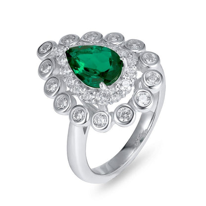 925 Sterling Silver Lab Emerald Teardrop Pear Ring, Vintage Palace for Women - Photo 5