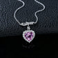 S925 Silver Heart Lab Pink Sapphire Necklace, Full Diamond Halo - Photo 4