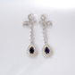 S925 Silver Teardrop Lab Sapphire Long Drop Halo Women's Earrings - Photo 5