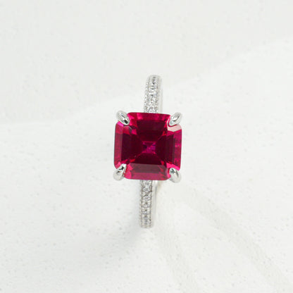 Lab coloured Gemstone Ring Premium Princess-Cut Ruby Silver, Birthday Gift for Bestie - Photo 6