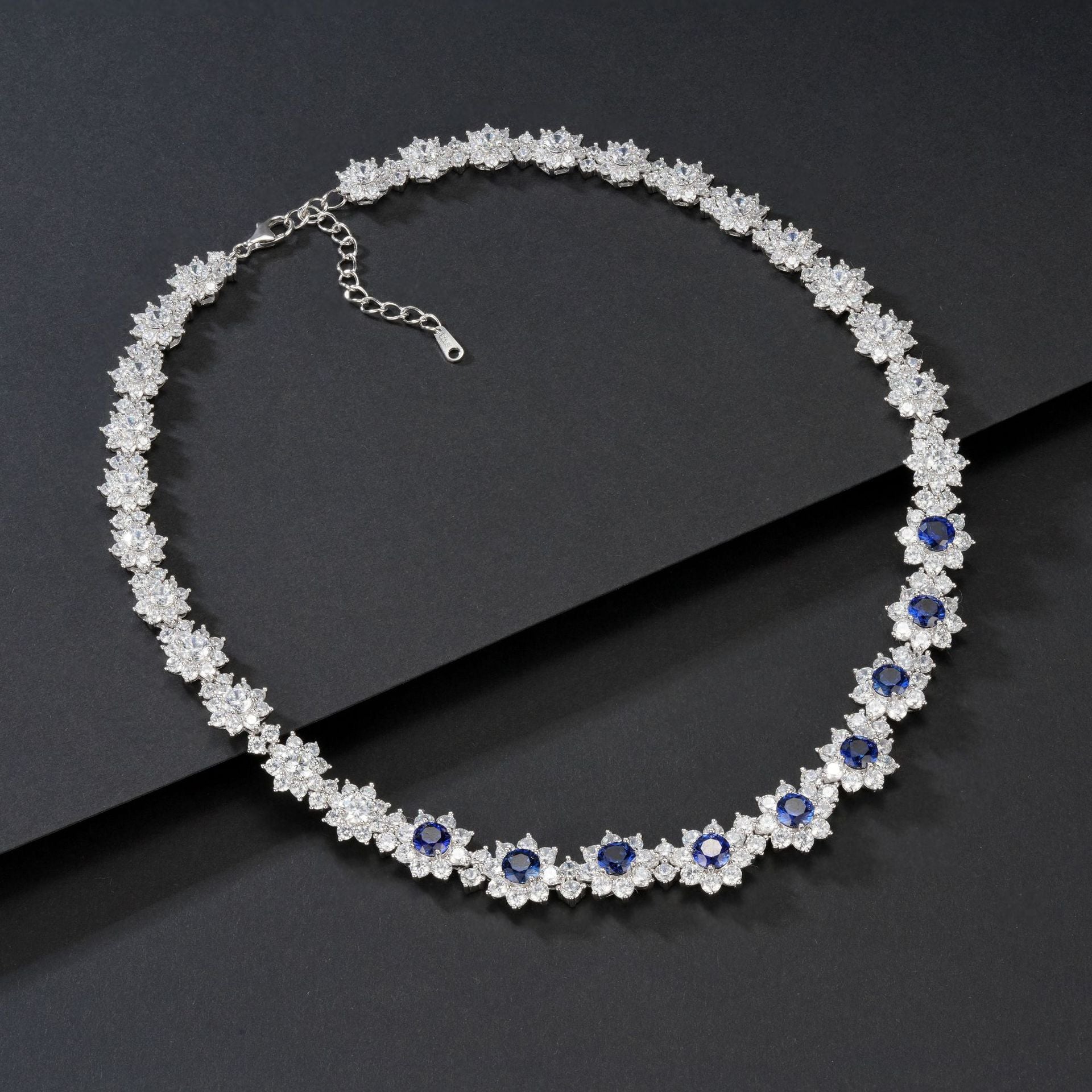 Lab Sapphire Necklace S925 Silver Premium, Party - Photo 3