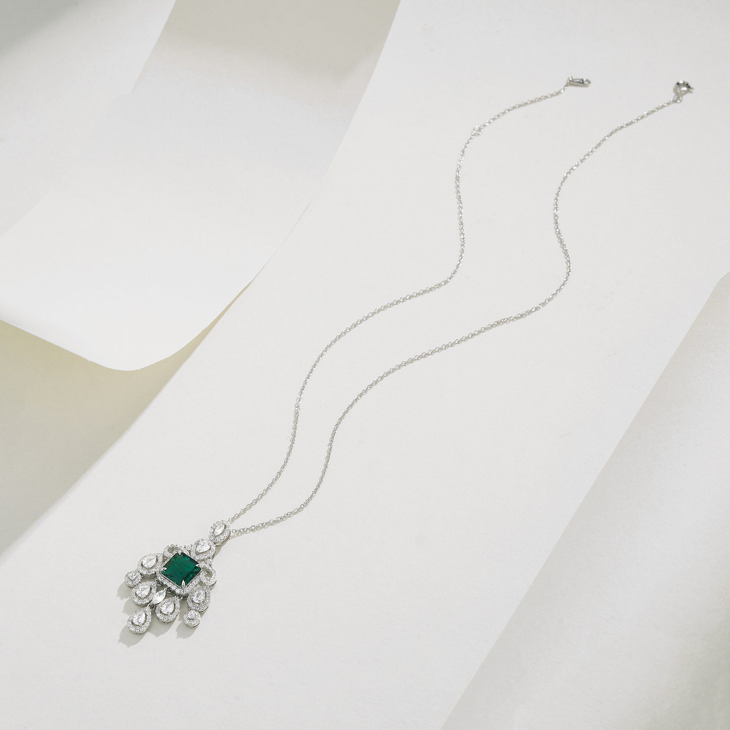 Lab Emerald S925 Necklace, Full Diamond Teardrop - Photo 3