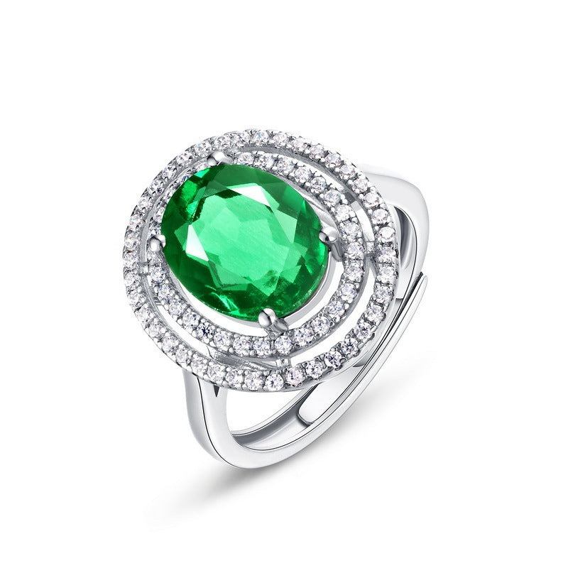 S925 Sterling Silver Lab Emerald Ring Adjustable, Vintage Gift Engagement - Photo 5