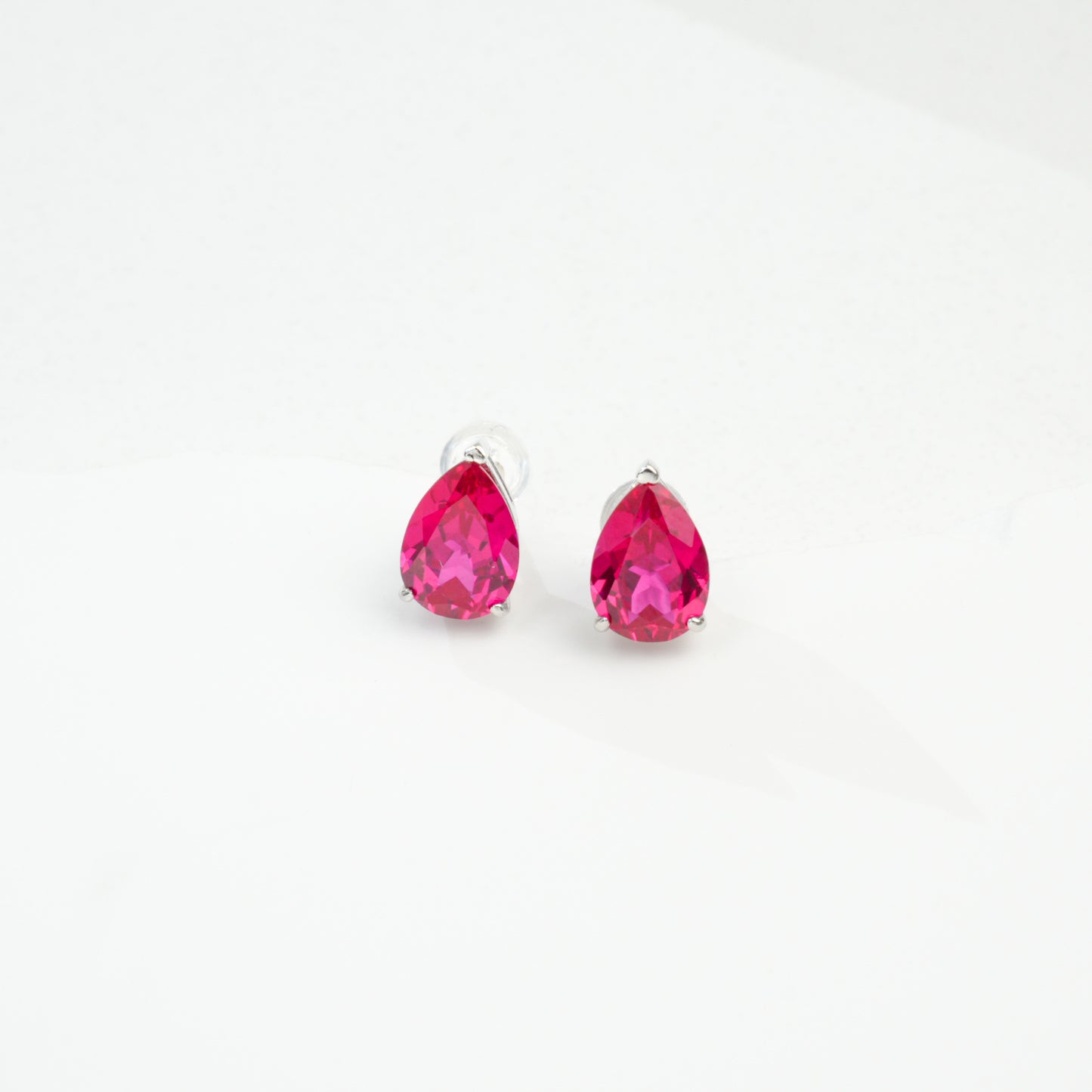 925 Sterling Silver Lab Pigeon Blood Ruby Teardrop Earrings - Photo 2