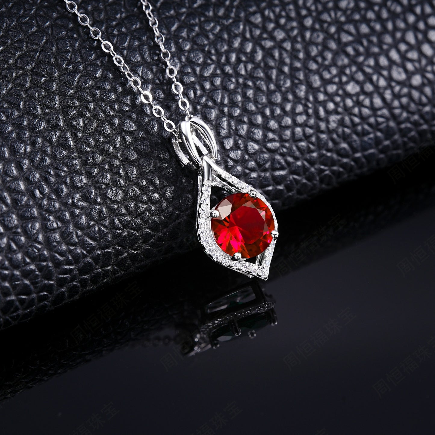 925 Sterling Silver Lab Ruby Pendant Necklace, Designer Versatile - Photo 2