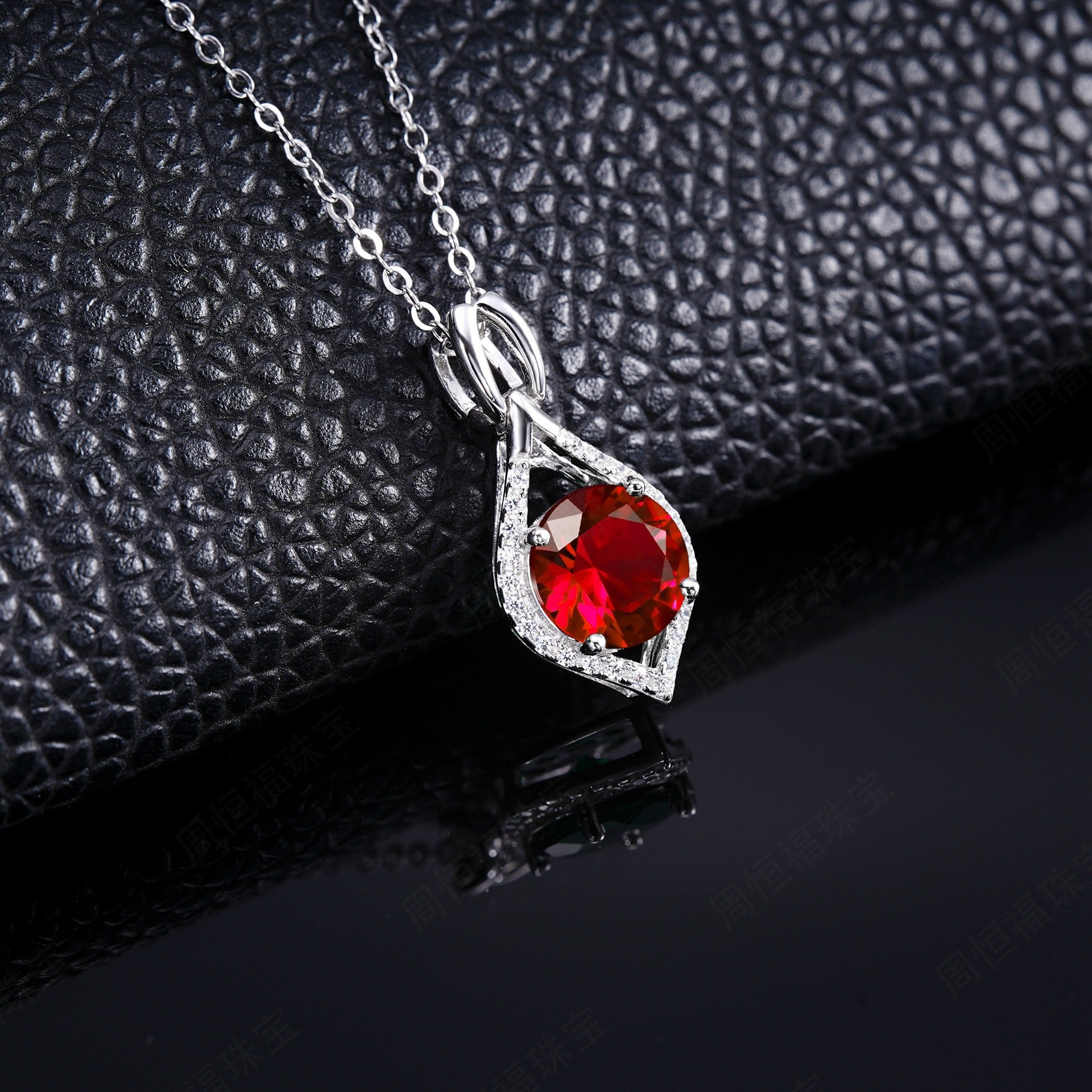 925 Sterling Silver Lab Ruby Pendant Necklace, Designer Versatile - Photo 2